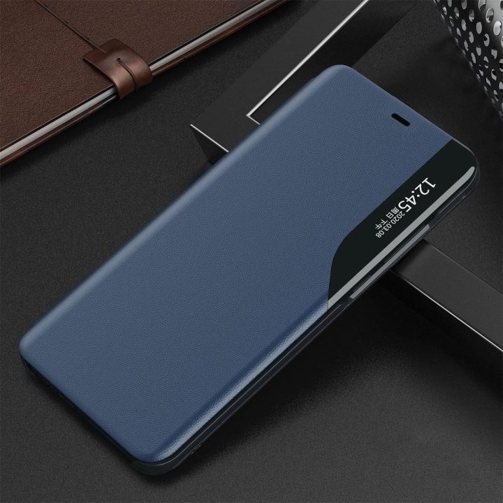 Eco Leather View Case elegantiškas knygų dėklo tipo dėklas su stovu iPhone 13 Pro , mėlynas