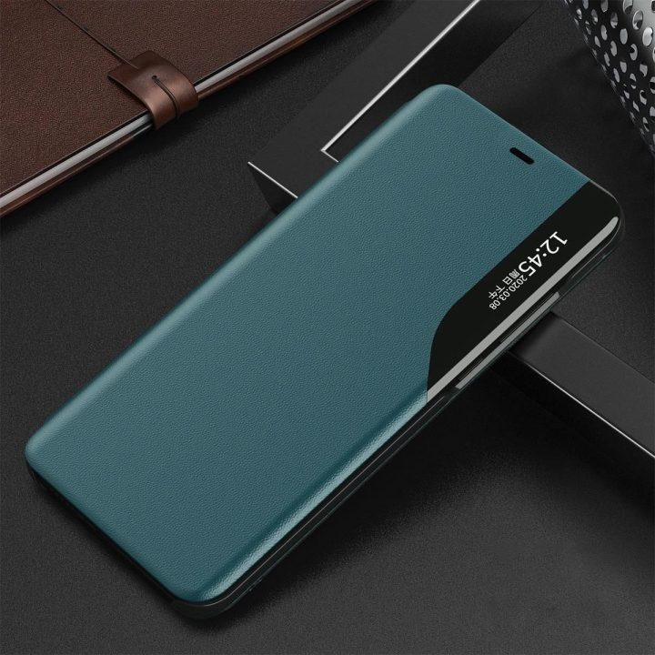 Eco Leather View Case elegantiškas knygų dėklo tipo dėklas su stovu iPhone 13 Pro , žalias