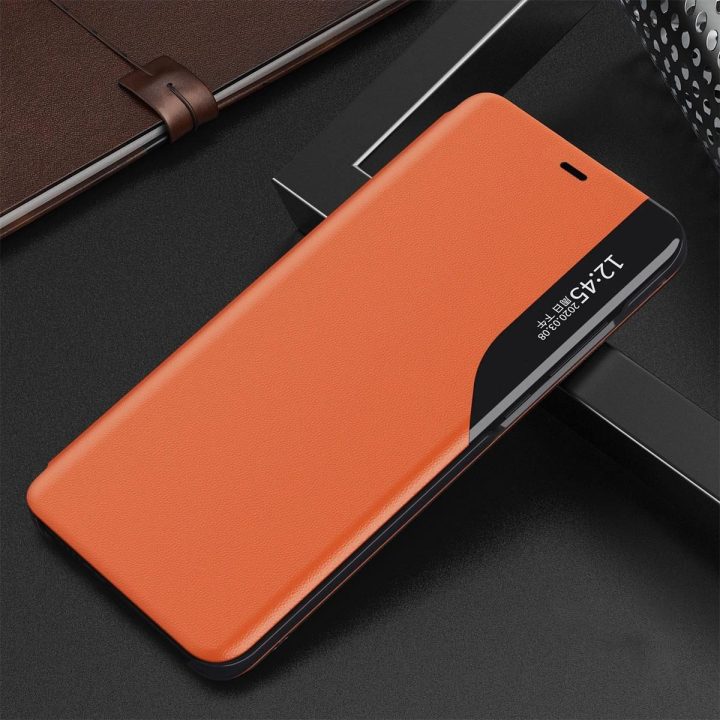 Eco Leather View dėklas elegantiškas knygų dėklas su stovu iPhone 13 Pro , oranžinis