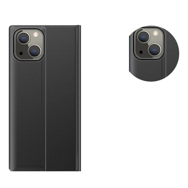 Sleep Case knygų spintos tipo dėklas su išmaniuoju langu, skirtas iPhone 13 mini , juodas
