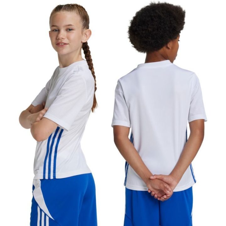 Vaikiški marškinėliai rungtynėms adidas Tabela 23, balti ir mėlyni