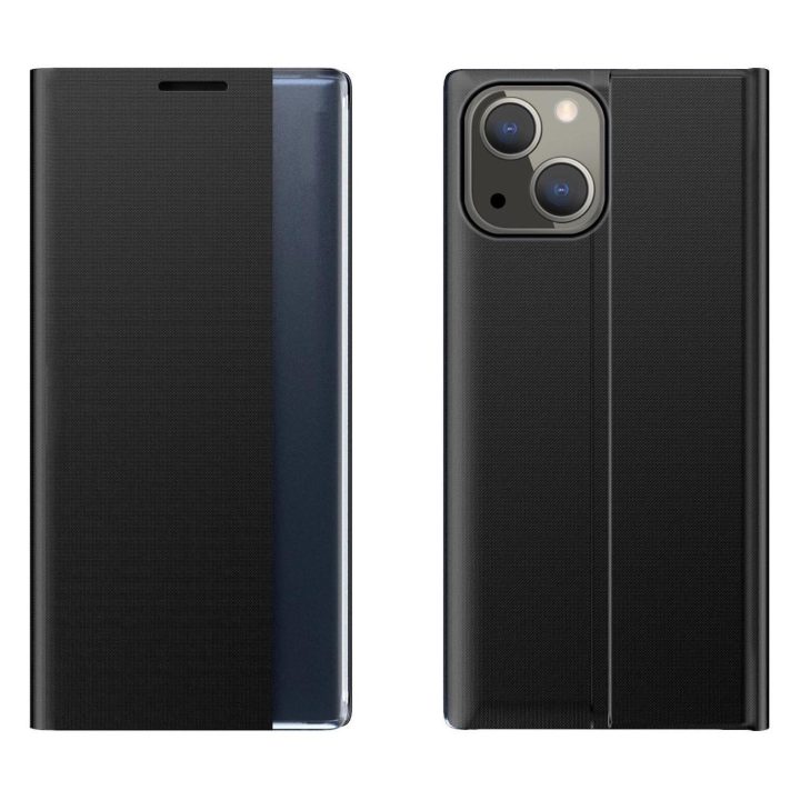 Sleep Case knygų spintos tipo dėklas su išmaniuoju langu, skirtas iPhone 13 mini , juodas