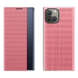 Sleep Case knygų spintos tipo dėklas su išmaniuoju langu iPhone 13 mini , rožinis