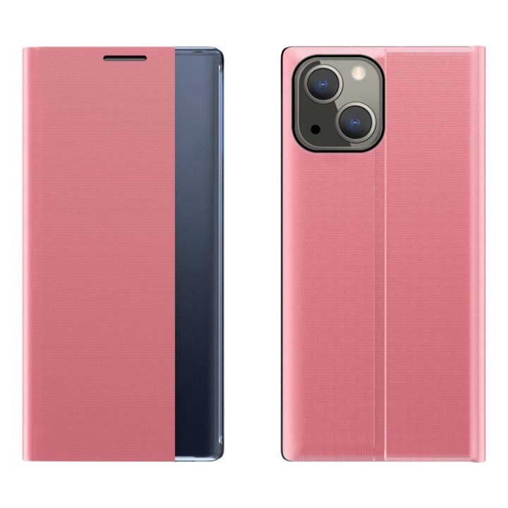Sleep Case knygų spintos tipo dėklas su išmaniuoju langu iPhone 13 mini , rožinis
