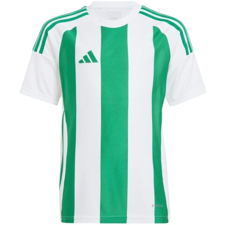 Vaikiški futbolo marškinėliai adidas Striped 24, balti ir žali