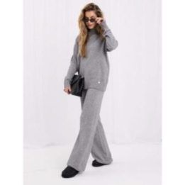 Moteriškas megztinio ir kelnių komplektas su golfu Italy Moda, pilkas