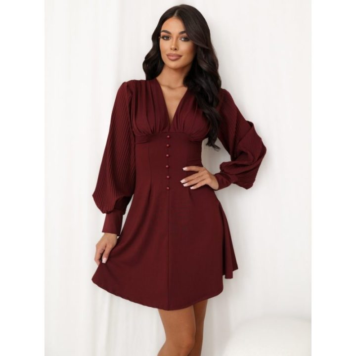 Moteriška mini suknelė su V formos iškirpte Italy Moda, bordo