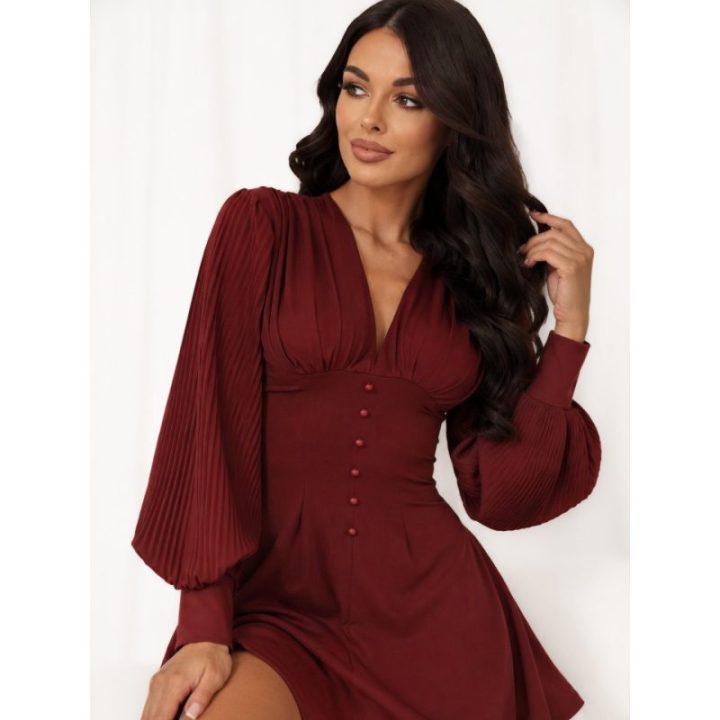 Moteriška mini suknelė su V formos iškirpte Italy Moda, bordo