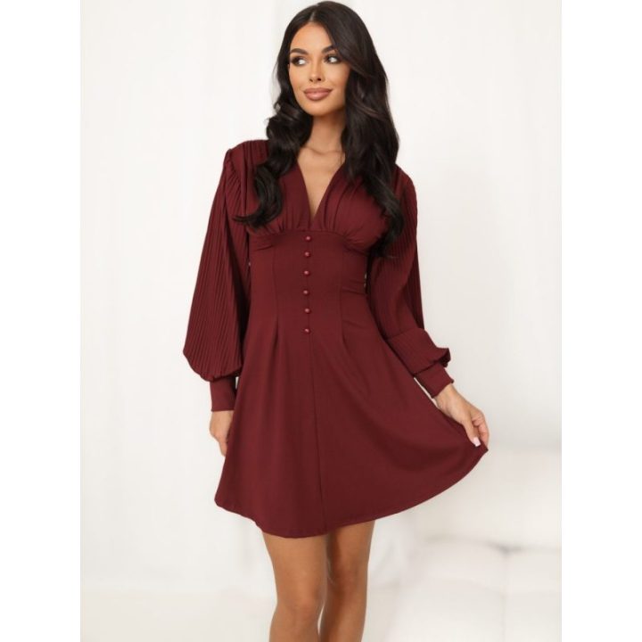 Moteriška mini suknelė su V formos iškirpte Italy Moda, bordo