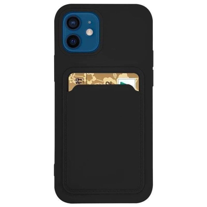 Kortelių dėklas Silikoninis piniginės dėklas su kortelių lizdu Dokumentai, skirtas Samsung Galaxy A22 4G Black