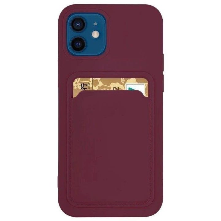 Kortelių dėklas Silikoninis piniginės dėklas su kortelių lizdu Dokumentai, skirtas Samsung Galaxy A22 4G Burgundy