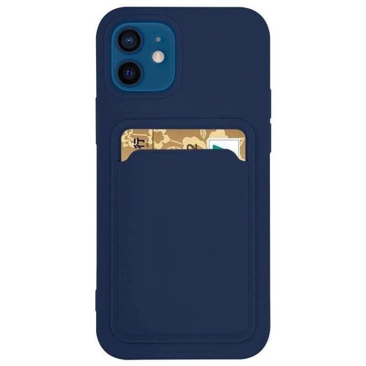Kortelių dėklas Silikoninis piniginės dėklas su kortelių lizdu Dokumentai, skirtas Samsung Galaxy A22 4G Navy Blue