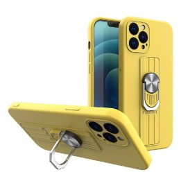 Žiedinis dėklas Silikoninis dėklas su pirštų laikikliu ir stovu iPhone 12 Pro geltonos spalvos