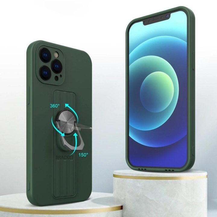 Žiedinis dėklas Silikoninis dėklas su pirštų laikikliu ir stovu iPhone 12 Pro Max rudos spalvos