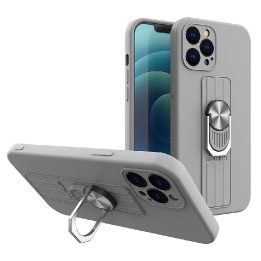 Žiedinis dėklas Silikoninis dėklas su rankena pirštui ir stovu iPhone 13 mini sidabrinis