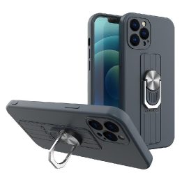 Žiedinis dėklas Silikoninis dėklas su pirštų laikikliu ir stovu Samsung Galaxy A42 5G tamsiai mėlynas