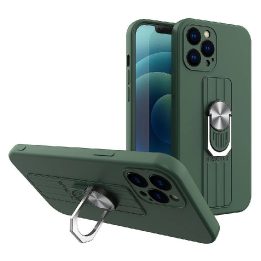 Žiedinis dėklas silikoninis dėklas su rankena pirštui ir stovu, skirtas Samsung Galaxy S21+ 5G (S21 Plus 5G), tamsiai žalias