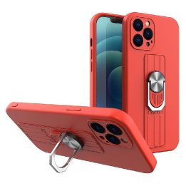 Žiedinis dėklas Silikoninis dėklas su rankena pirštui ir stovu, skirtas Samsung Galaxy A32 4G , raudonas