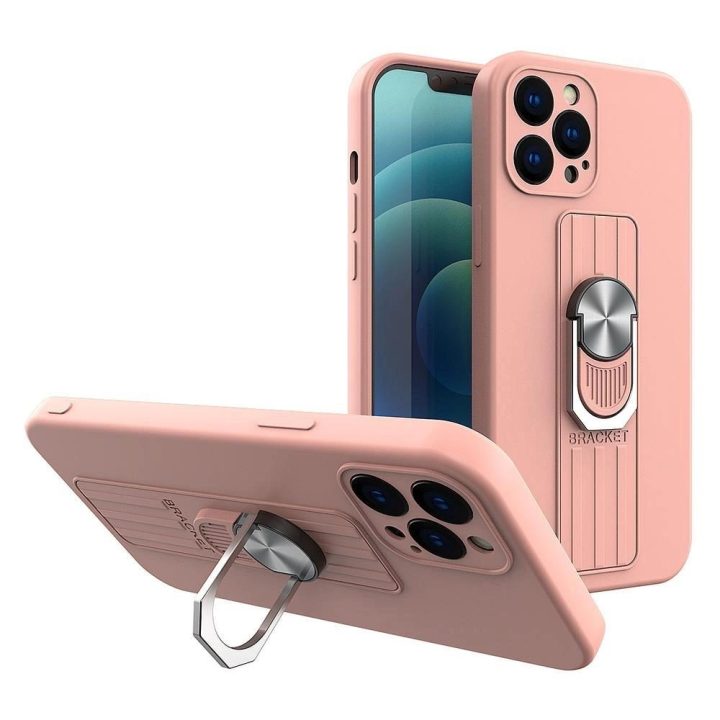 Žiedinis dėklas silikoninis dėklas su rankena pirštui ir stovu, skirtas Samsung Galaxy A32 4G , rožinės spalvos