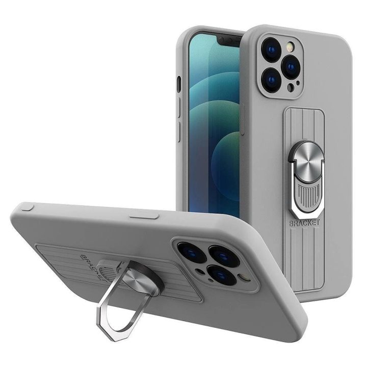 Žiedinis dėklas Silikoninis dėklas su rankena pirštui ir stovu, skirtas Samsung Galaxy A22 4G , sidabrinis