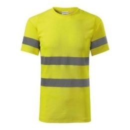 Uniseks marškinėliai su atšvaitinėmis juostomis Rimeck HV Protect U, fluorescenciškai geltoni
