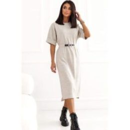Moteriška megzta midi suknelė Italy Moda, 106 cm, smėlio
