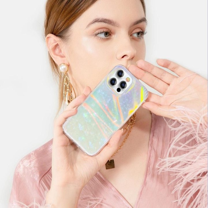 Kingxbar Shell Series prabangus elegantiškas telefono dėklas iPhone 13 Pro pearl-mint