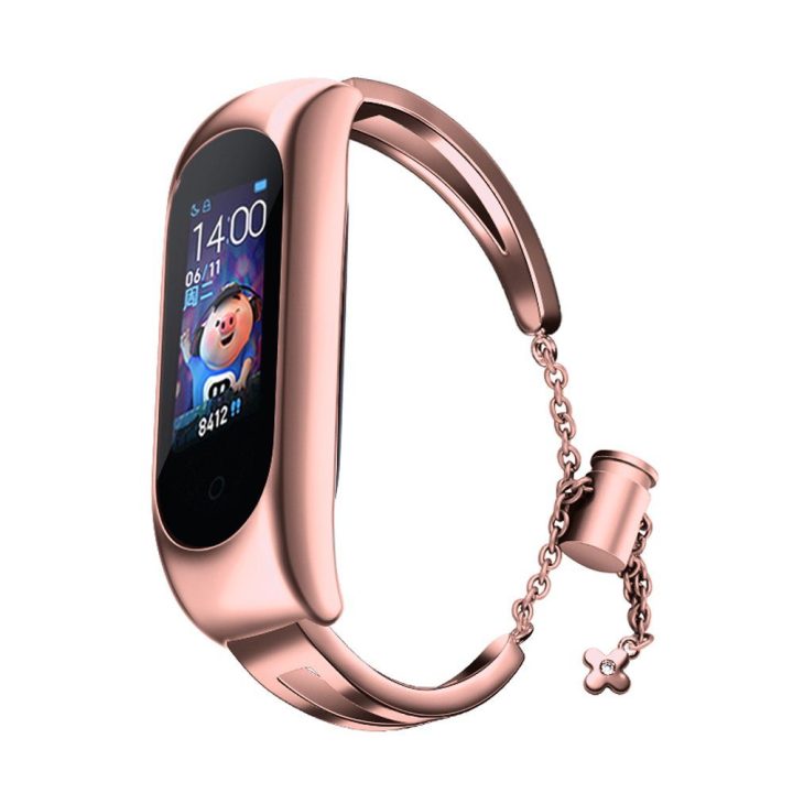 Pakaitinis metalinis apyrankės dirželis, skirtas Xiaomi Mi Band 6 / 5 / 4 / 3 rožinės spalvos