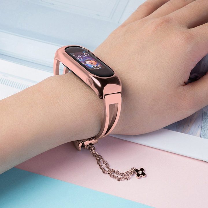 Pakaitinis metalinis apyrankės dirželis, skirtas Xiaomi Mi Band 6 / 5 / 4 / 3 rožinės spalvos