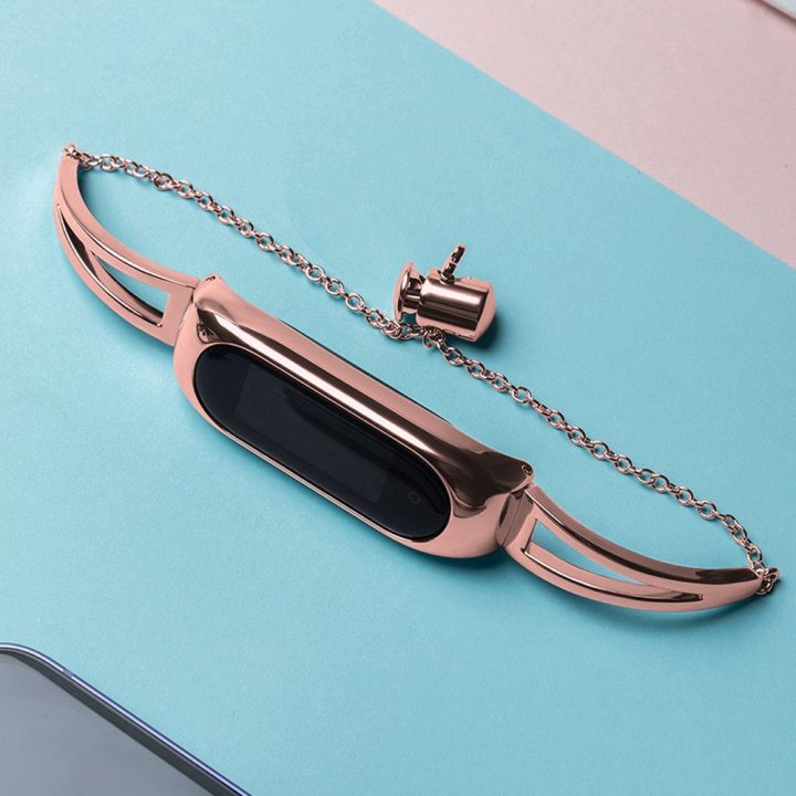 Pakaitinis metalinis apyrankės dirželis, skirtas Xiaomi Mi Band 6 / 5 / 4 / 3 rožinės spalvos