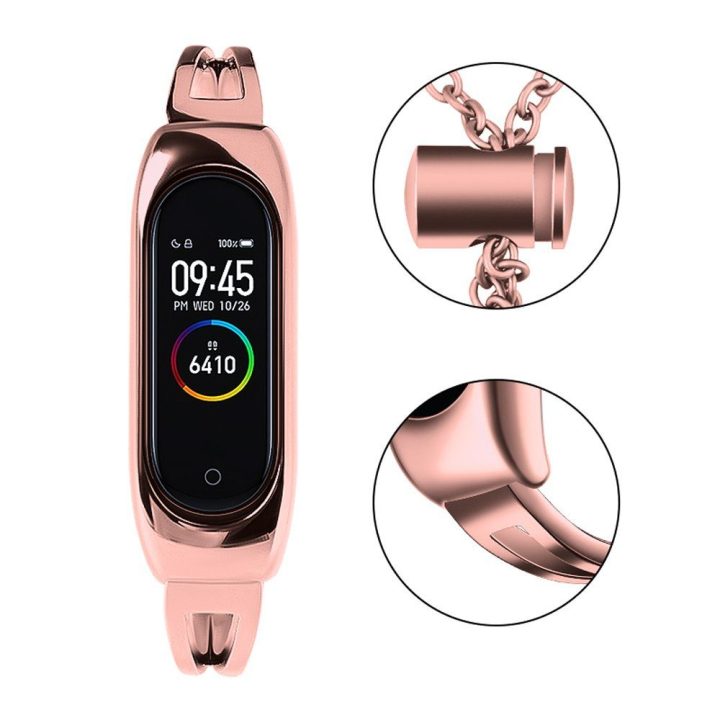 Pakaitinis metalinis apyrankės dirželis, skirtas Xiaomi Mi Band 6 / 5 / 4 / 3 rožinės spalvos