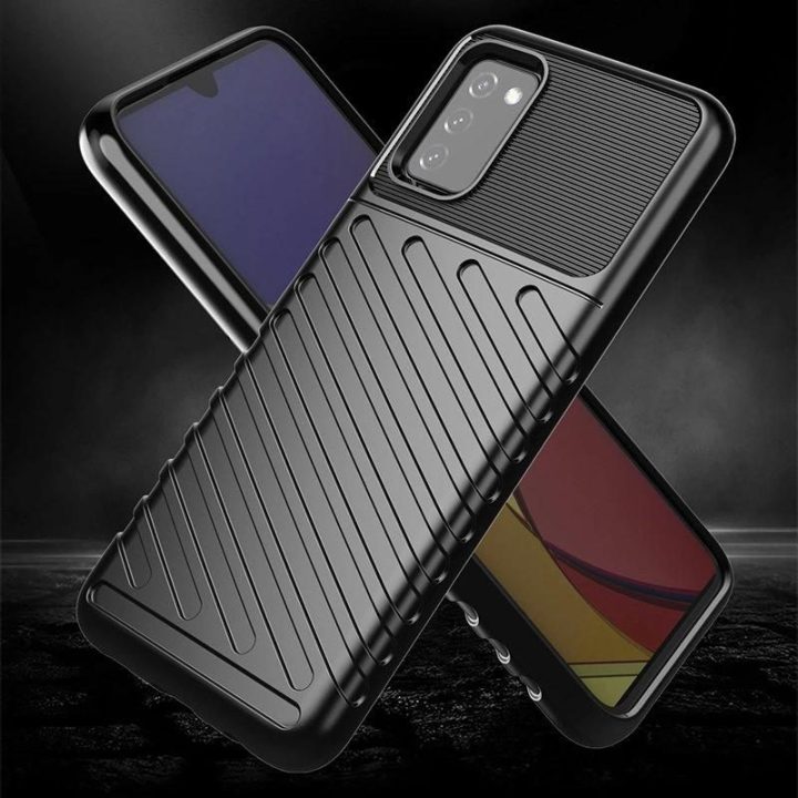Thunder Case lankstus, tvirtas, atsparus dangtelis TPU dėklas, skirtas Samsung Galaxy A03s , juodos spalvos