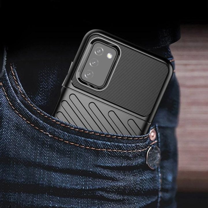 Thunder Case lankstus, tvirtas, atsparus dangtelis TPU dėklas, skirtas Samsung Galaxy A03s , juodos spalvos