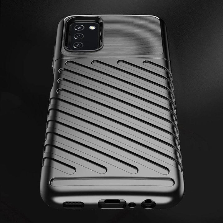 Thunder Case lankstus, tvirtas, atsparus dangtelis TPU dėklas, skirtas Samsung Galaxy A03s , juodos spalvos