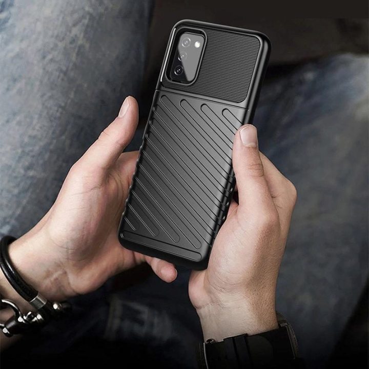 Thunder Case lankstus, tvirtas, atsparus dangtelis TPU dėklas, skirtas Samsung Galaxy A03s , juodos spalvos