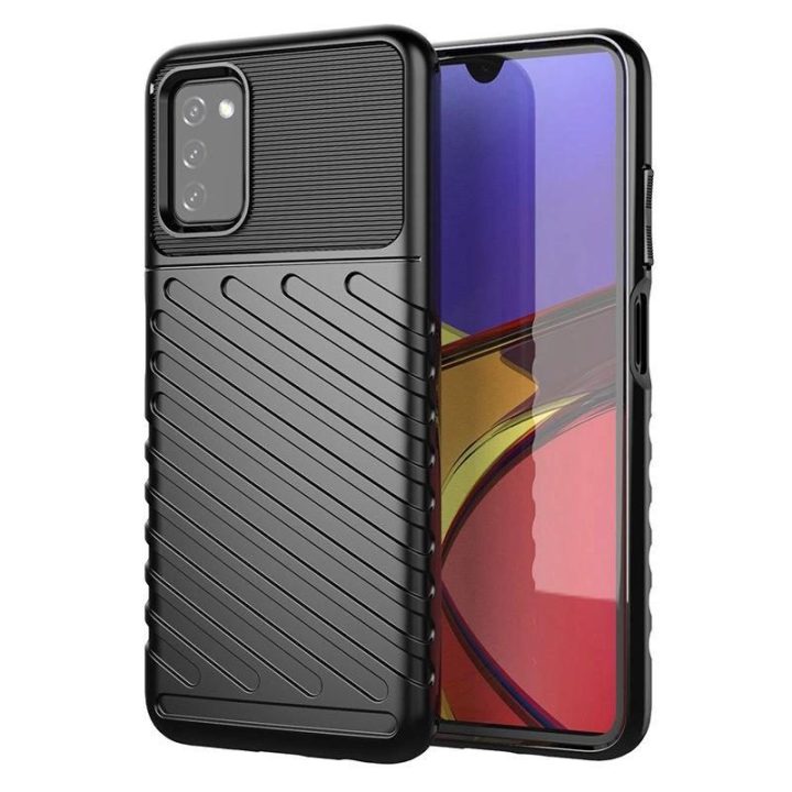 Thunder Case lankstus, tvirtas, atsparus dangtelis TPU dėklas, skirtas Samsung Galaxy A03s , juodos spalvos