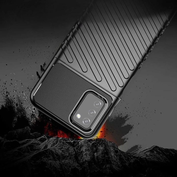 Thunder Case lankstus, tvirtas, atsparus dangtelis TPU dėklas, skirtas Samsung Galaxy A03s , juodos spalvos