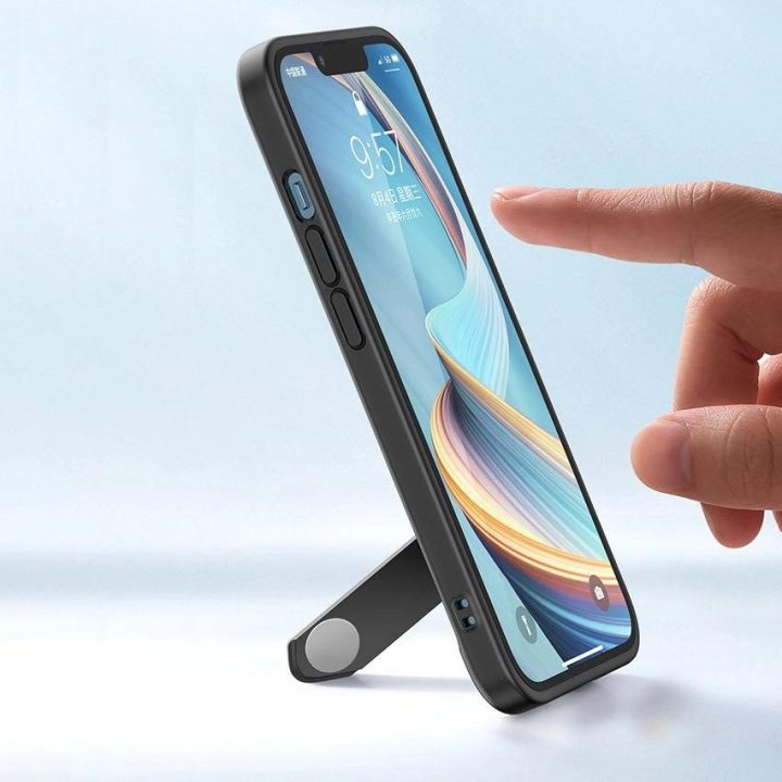 Fusion Kickstand dėklas iPhone 13 Pro kietasis dangtelis su geliniu rėmeliu ir stovu, juodas (90153)