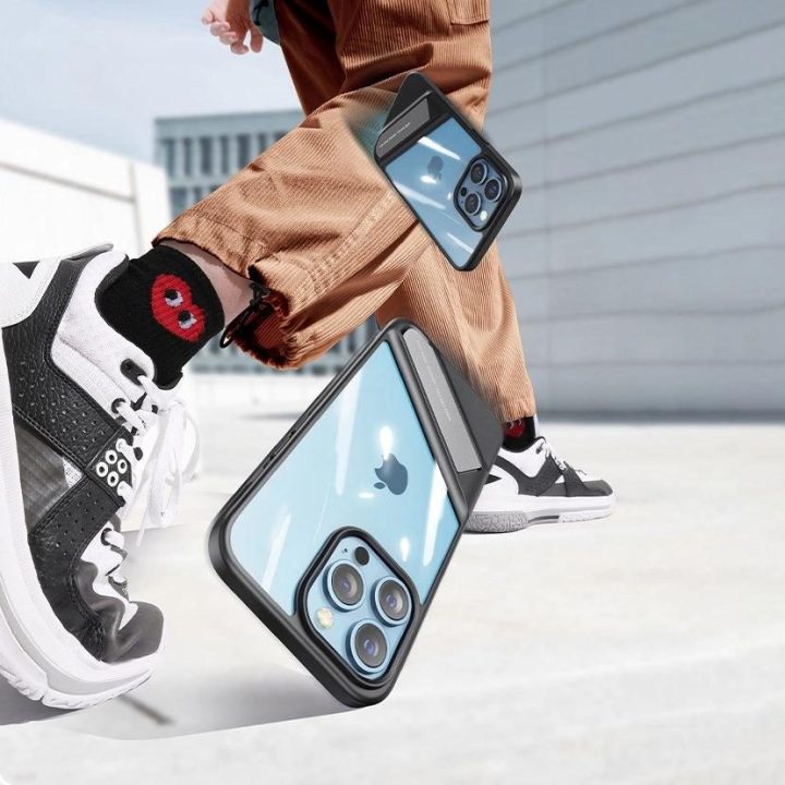 Fusion Kickstand dėklas iPhone 13 Pro kietasis dangtelis su geliniu rėmeliu ir stovu, juodas (90153)