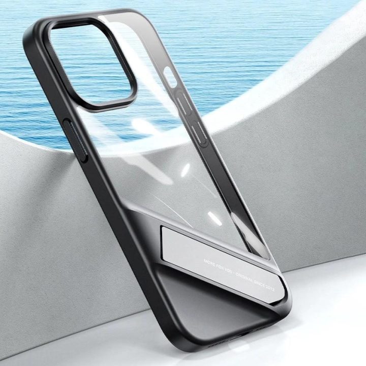 Fusion Kickstand dėklas iPhone 13 Pro kietasis dangtelis su geliniu rėmeliu ir stovu, juodas (90153)