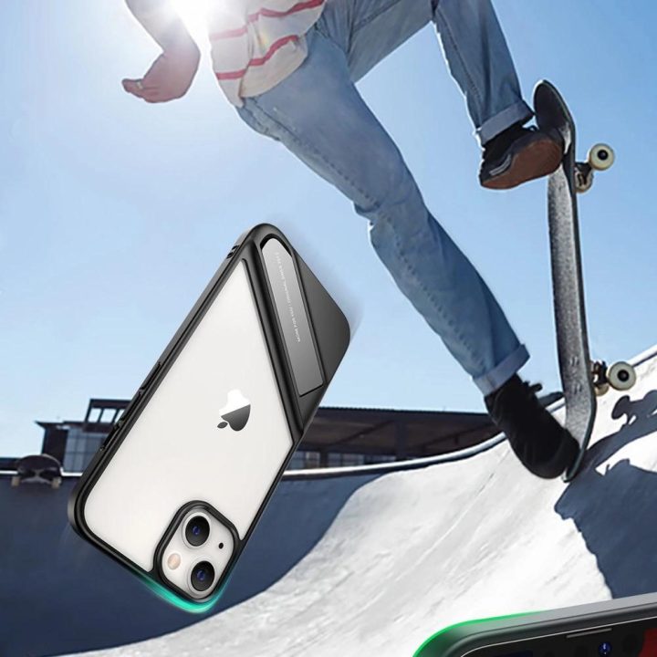 Fusion Kickstand dėklas iPhone 13 Pro kietasis dangtelis su geliniu rėmeliu ir stovu, juodas (90153)