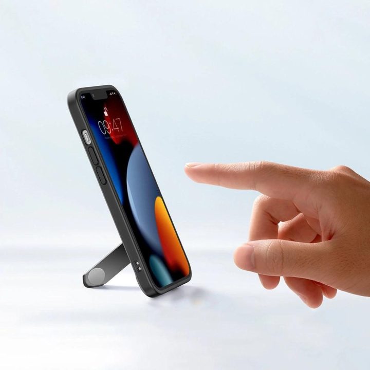 Fusion Kickstand dėklas iPhone 13 Pro kietasis dangtelis su geliniu rėmeliu ir stovu, juodas (90153)