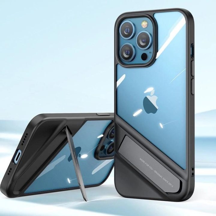 Fusion Kickstand dėklas iPhone 13 Pro kietasis dangtelis su geliniu rėmeliu ir stovu, juodas (90153)