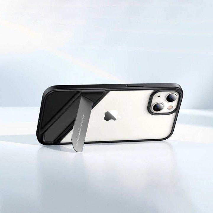 Fusion Kickstand dėklas iPhone 13 Pro kietasis dangtelis su geliniu rėmeliu ir stovu, juodas (90153)
