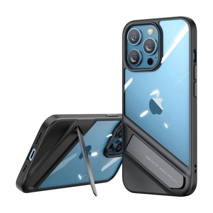Fusion Kickstand dėklas iPhone 13 Pro kietasis dangtelis su geliniu rėmeliu ir stovu, juodas (90153)