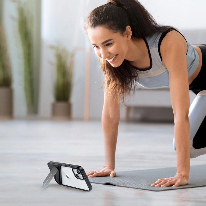 Fusion Kickstand dėklas iPhone 13 Pro kietasis dangtelis su geliniu rėmeliu ir stovu, juodas (90153)