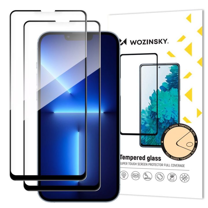 2x itin stipraus Full Glue viso ekrano grūdinto stiklo rinkinys su Case Friendly rėmeliu iPhone 14 Max / 13 Pro Max juodas