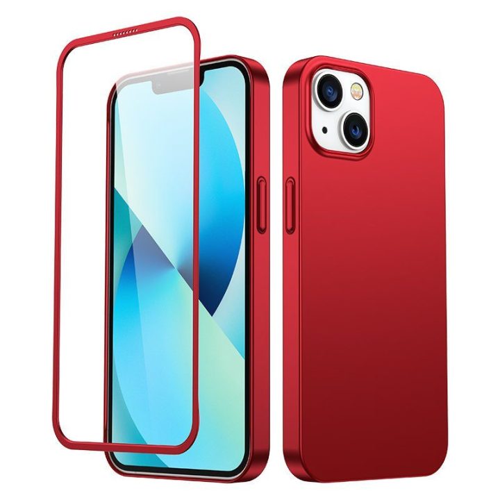 priekinis ir galinis dangtelis iPhone 13 + grūdinto stiklo ekrano apsauga raudona (JR-BP927 red)