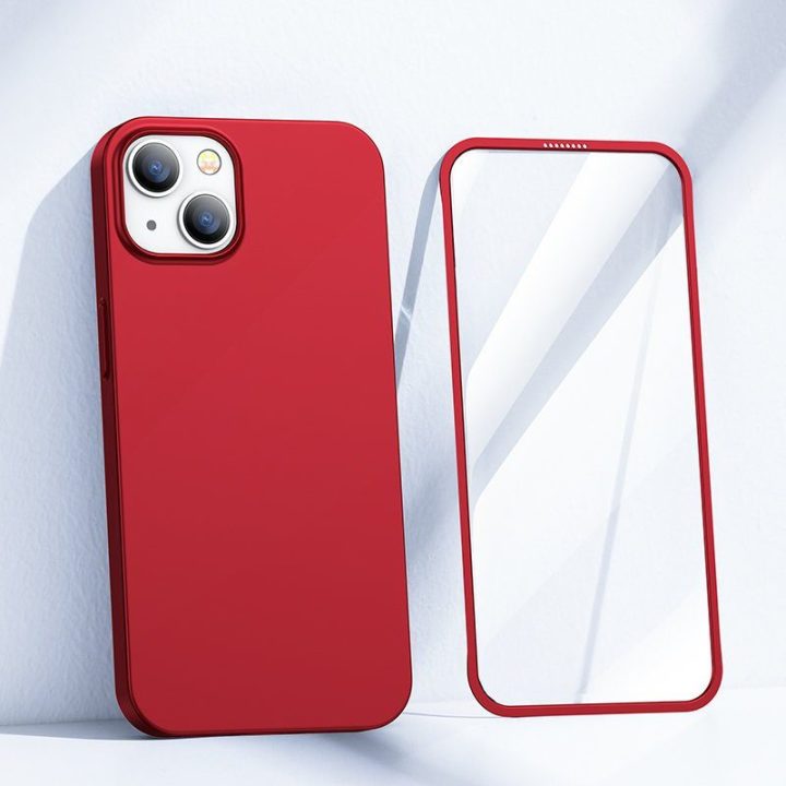priekinis ir galinis dangtelis iPhone 13 + grūdinto stiklo ekrano apsauga raudona (JR-BP927 red)