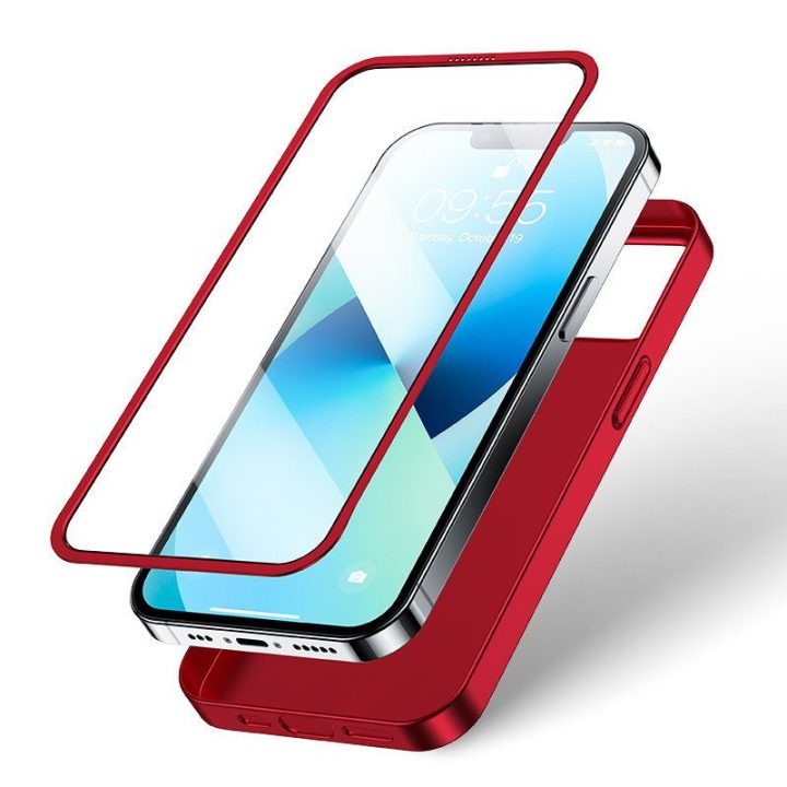 priekinis ir galinis dangtelis iPhone 13 + grūdinto stiklo ekrano apsauga raudona (JR-BP927 red)